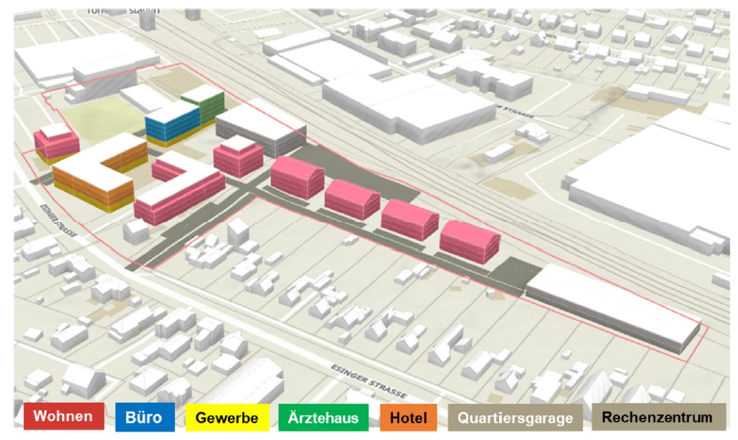 Abbildung 4: Modell der Variante A – „Papierfabrik Meldorf“ der Stadt Tornesch (Beispiel 2) (Quelle: Form Follows You – Ansicht in Buildplace, 2025)